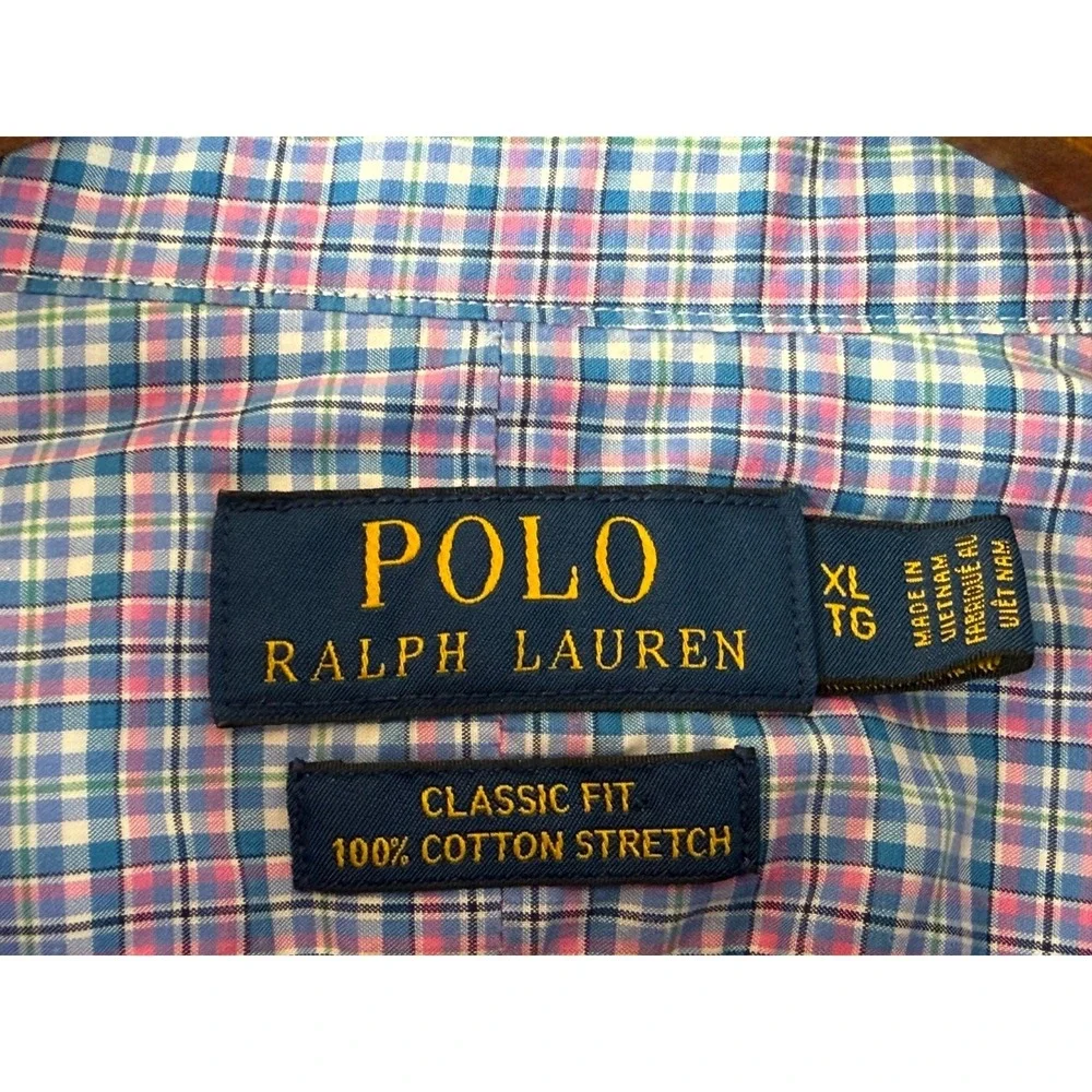 Polo Ralph Lauren Shirt Men size XL TG Pink Blue Green Button Plaid Classic Fit
